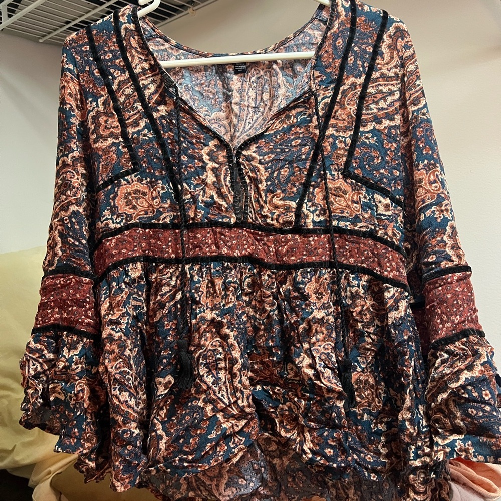 American Eagle Bohemian Print Long Sleeve Blouse